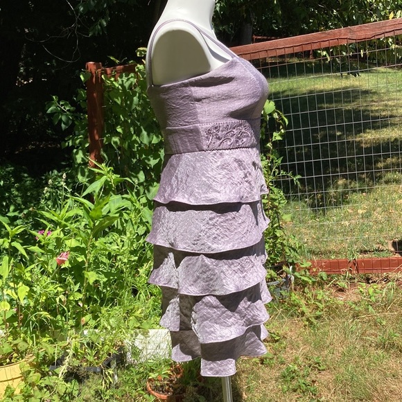 Tiered ruffle lavender-gray sequin/bead/embroidered waist dress size 14P - Picture 2 of 6